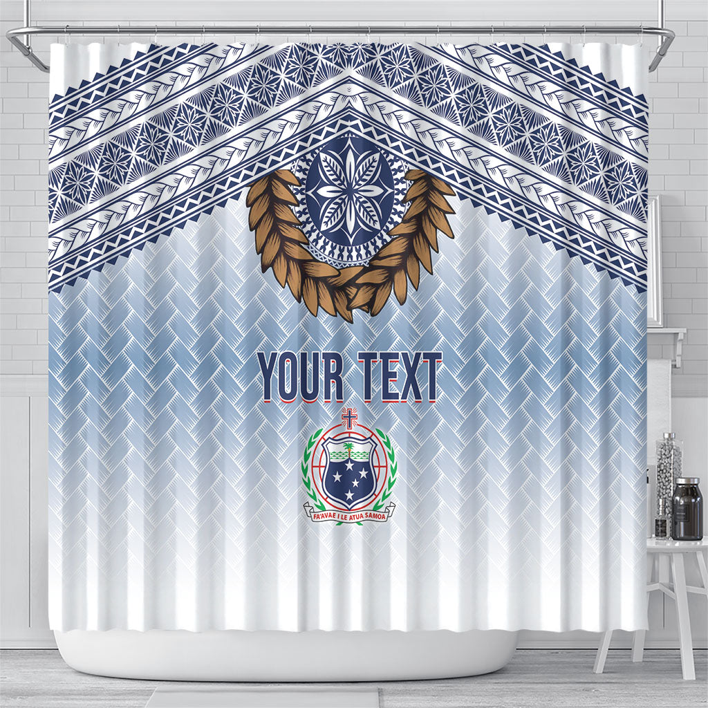 Manu Samoa Rugby Custom White Shower Curtain ʻIe Toga Pattern With Brown Ula fala