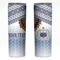 Manu Samoa Rugby Custom White Skinny Tumbler ʻIe Toga Pattern With Brown Ula fala