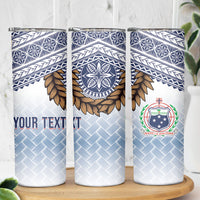 Manu Samoa Rugby Custom White Skinny Tumbler ʻIe Toga Pattern With Brown Ula fala