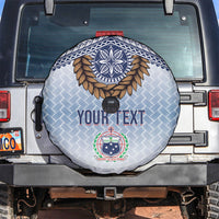 Manu Samoa Rugby Custom White Spare Tire Cover ʻIe Toga Pattern With Brown Ula fala