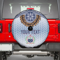 Manu Samoa Rugby Custom White Spare Tire Cover ʻIe Toga Pattern With Brown Ula fala