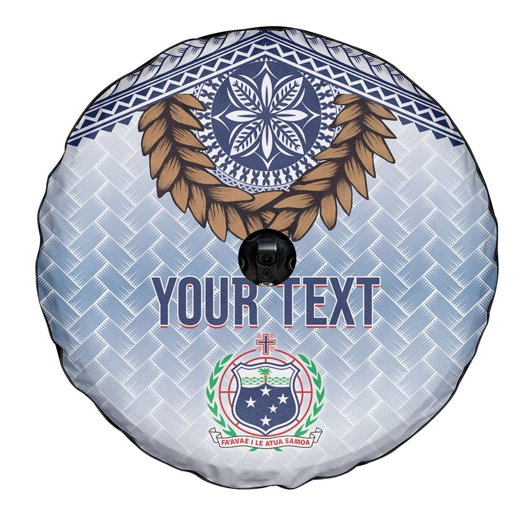 Manu Samoa Rugby Custom White Spare Tire Cover ʻIe Toga Pattern With Brown Ula fala