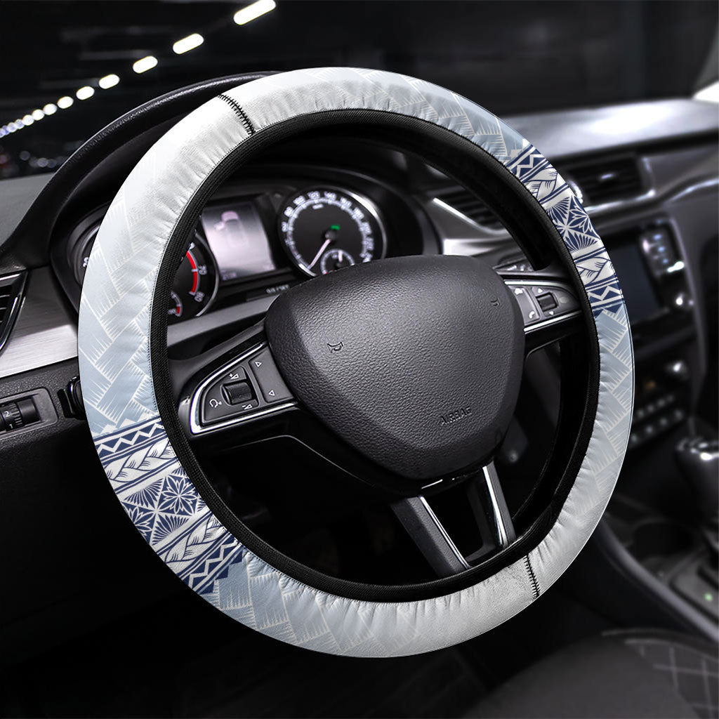 Manu Samoa Rugby White Steering Wheel Cover ʻIe Toga Pattern With Brown Ula fala