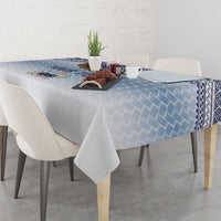 Manu Samoa Rugby Custom White Tablecloth ʻIe Toga Pattern With Brown Ula fala