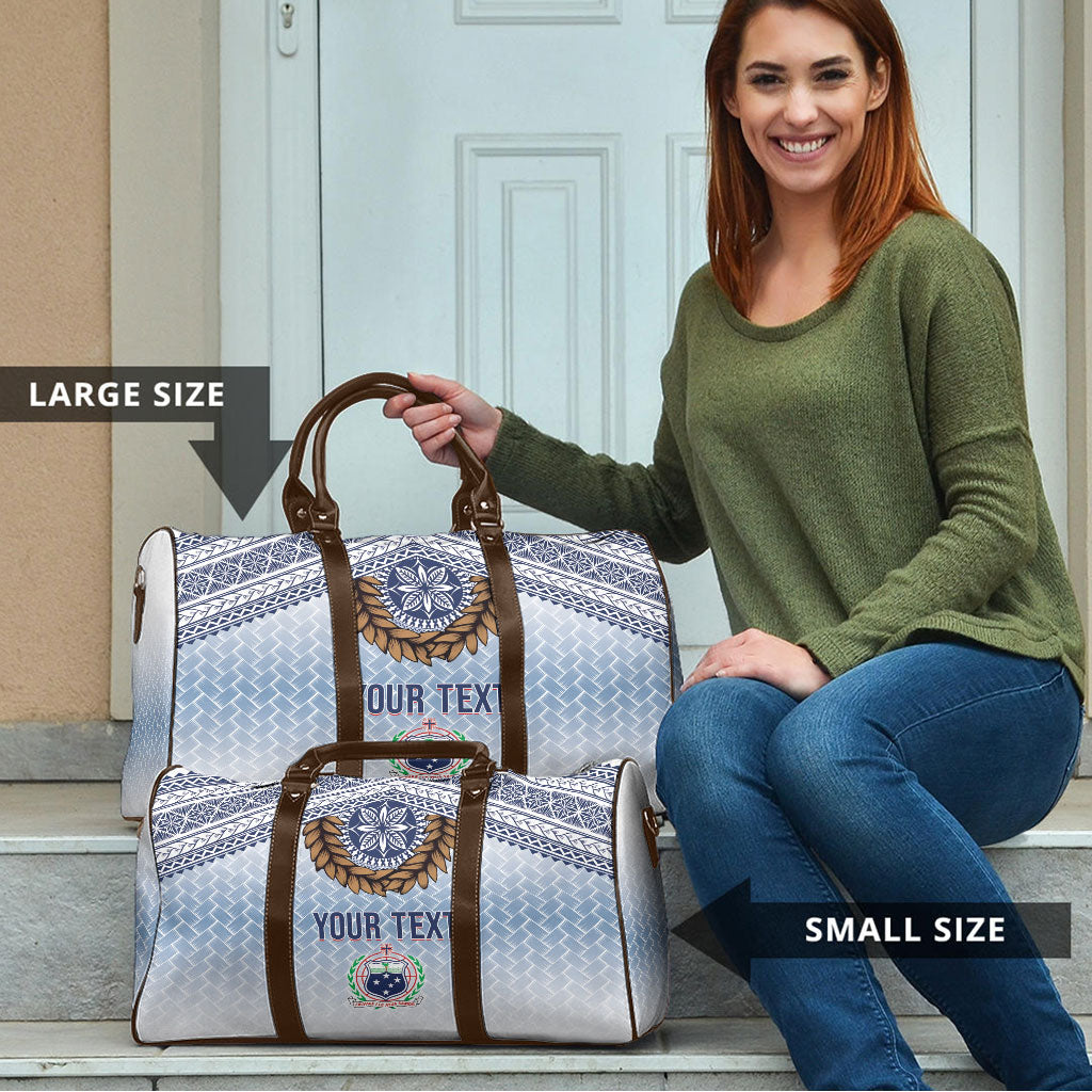 Manu Samoa Rugby Custom White Travel Bag ʻIe Toga Pattern With Brown Ula fala