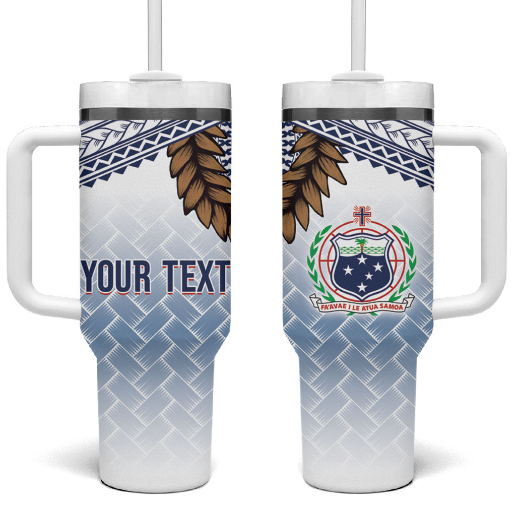 Manu Samoa Rugby Custom White Tumbler With Handle ʻIe Toga Pattern With Brown Ula fala