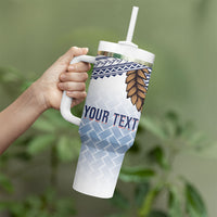 Manu Samoa Rugby Custom White Tumbler With Handle ʻIe Toga Pattern With Brown Ula fala