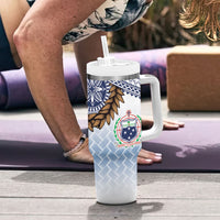 Manu Samoa Rugby Custom White Tumbler With Handle ʻIe Toga Pattern With Brown Ula fala