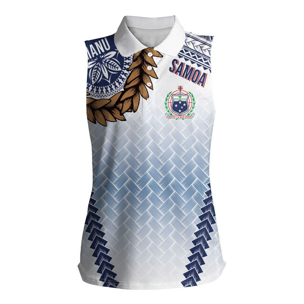 Manu Samoa Rugby Custom White Women Sleeveless Polo Shirt ʻIe Toga Pattern With Brown Ula fala
