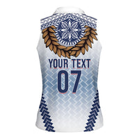 Manu Samoa Rugby Custom White Women Sleeveless Polo Shirt ʻIe Toga Pattern With Brown Ula fala