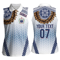 Manu Samoa Rugby Custom White Women Sleeveless Polo Shirt ʻIe Toga Pattern With Brown Ula fala