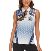 Manu Samoa Rugby Custom White Women Sleeveless Polo Shirt ʻIe Toga Pattern With Brown Ula fala
