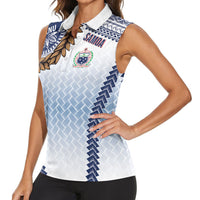 Manu Samoa Rugby Custom White Women Sleeveless Polo Shirt ʻIe Toga Pattern With Brown Ula fala