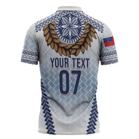 Manu Samoa Rugby Custom White Zipper Polo Shirt ʻIe Toga Pattern With Brown Ula fala