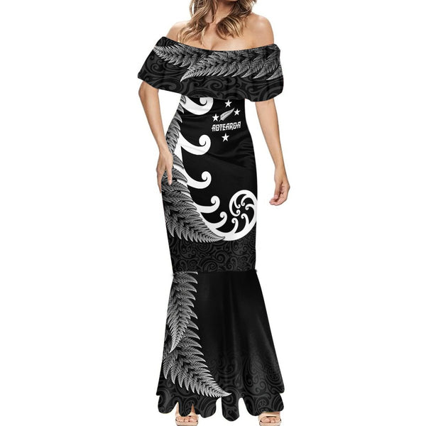 Personalised New Zealand Rugby Long Sleeve Bodycon Dress Aotearoa Silver Fern Koru Maori Style LT7