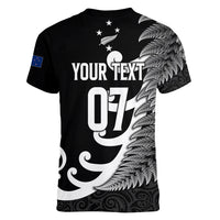 Personalised New Zealand Rugby Women V Neck T Shirt Aotearoa Silver Fern Koru Maori Style LT7 - Polynesian Pride
