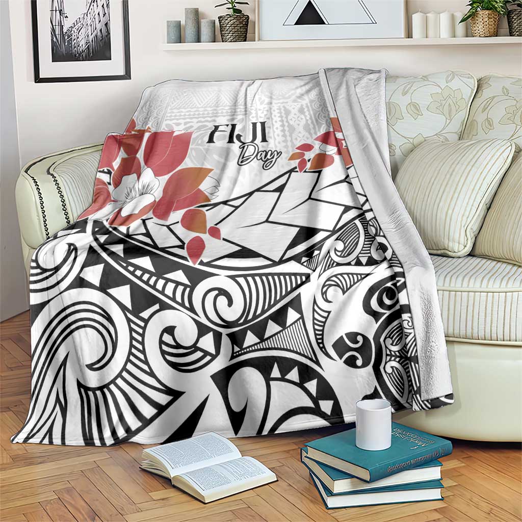 Bula Fiji Day Blanket Tagimaucia on Masi Pattern LT7 White - Polynesian Pride