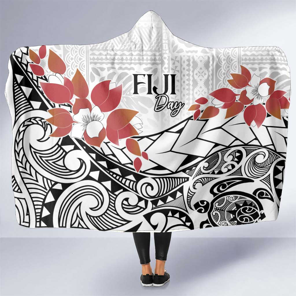 Bula Fiji Day Hooded Blanket Tagimaucia on Masi Pattern LT7 One Size White - Polynesian Pride