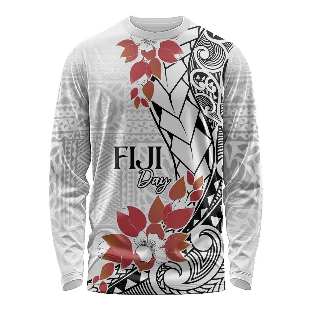 Bula Fiji Day Long Sleeve Shirt Tagimaucia on Masi Pattern LT7 Unisex White - Polynesian Pride