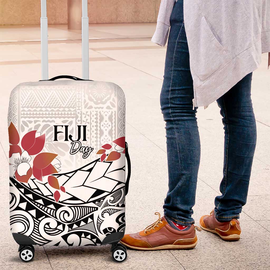 Bula Fiji Day Luggage Cover Tagimaucia on Masi Pattern LT7 White - Polynesian Pride