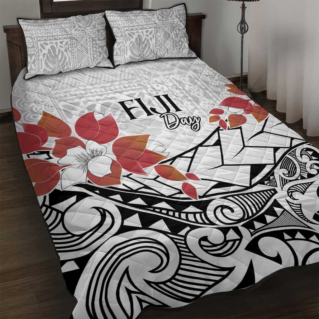 Bula Fiji Day Quilt Bed Set Tagimaucia on Masi Pattern LT7 White - Polynesian Pride