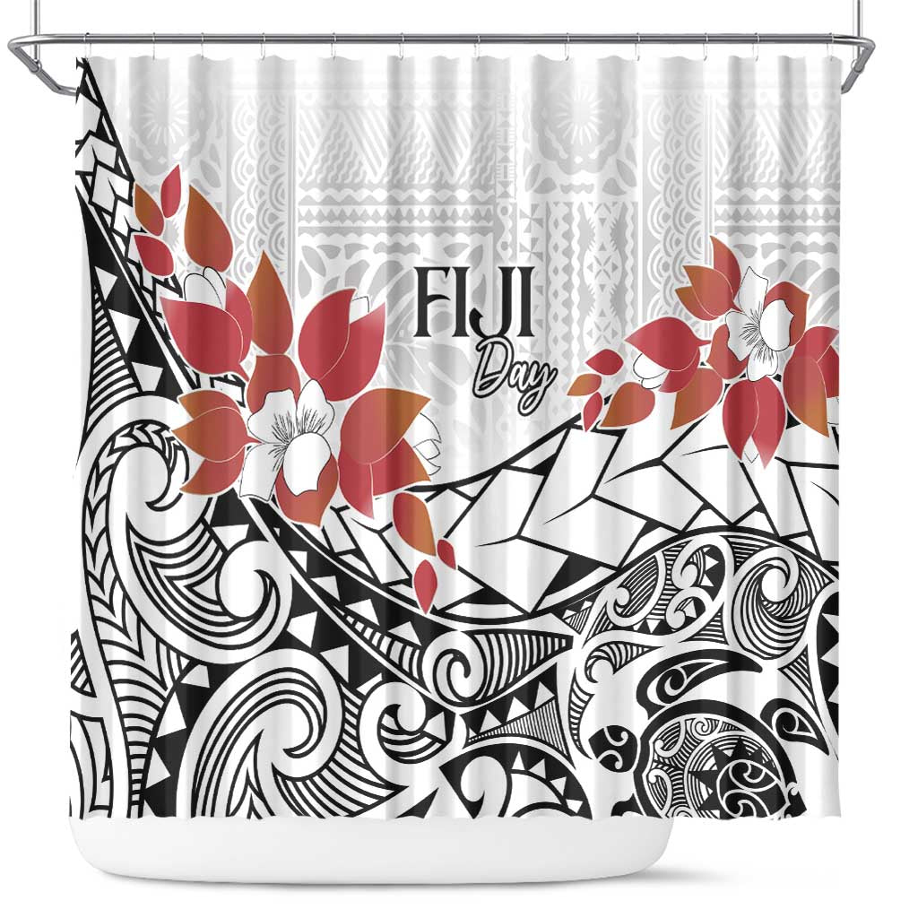 Bula Fiji Day Shower Curtain Tagimaucia on Masi Pattern LT7 White - Polynesian Pride