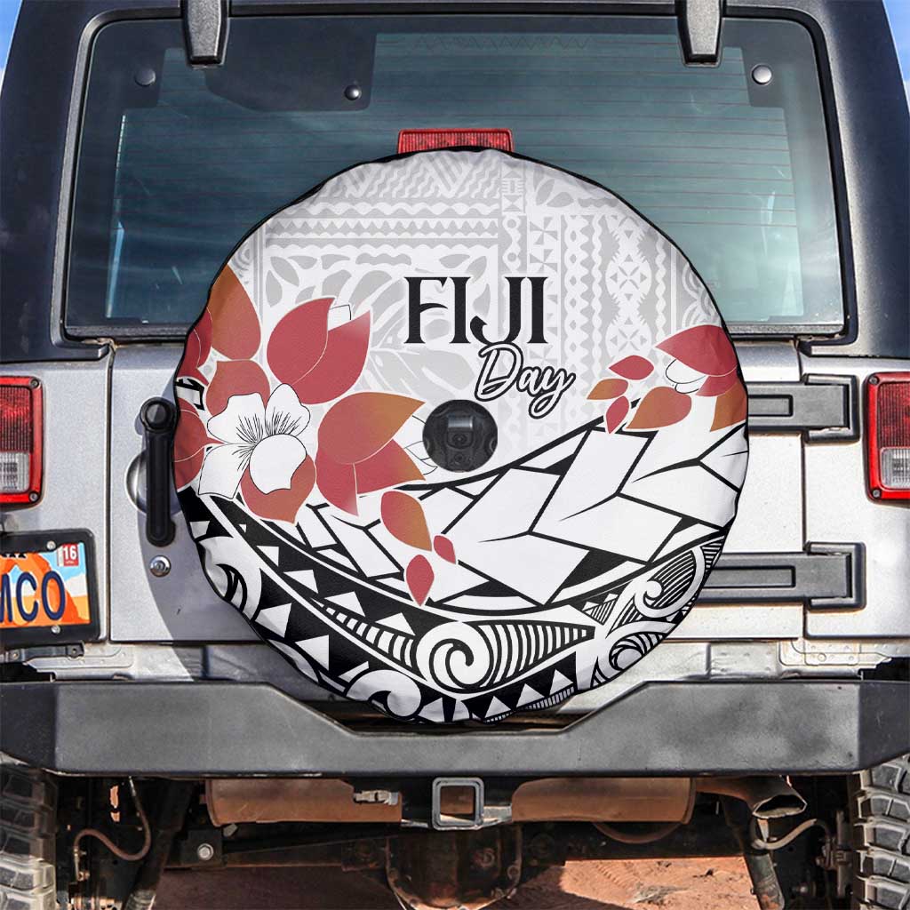 Bula Fiji Day Spare Tire Cover Tagimaucia on Masi Pattern LT7 White - Polynesian Pride