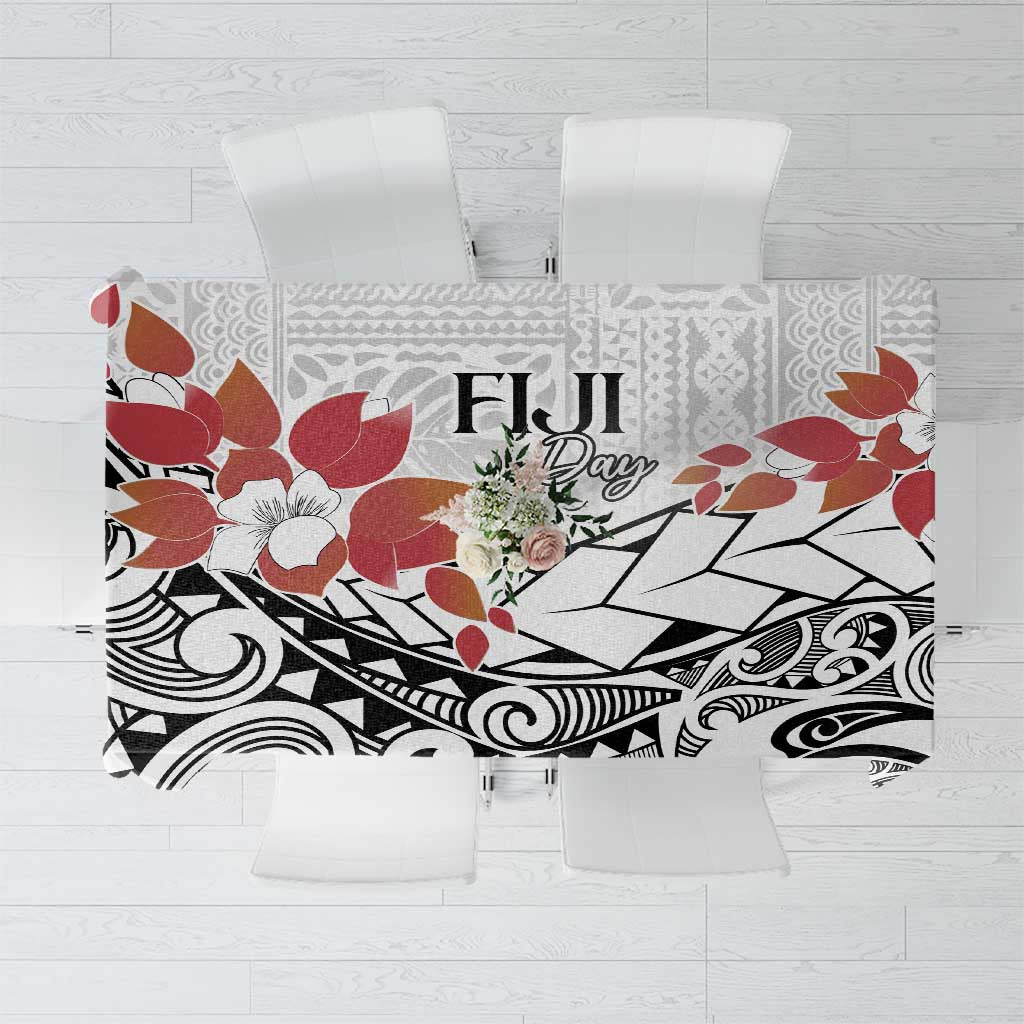 Bula Fiji Day Tablecloth Tagimaucia on Masi Pattern LT7 White - Polynesian Pride