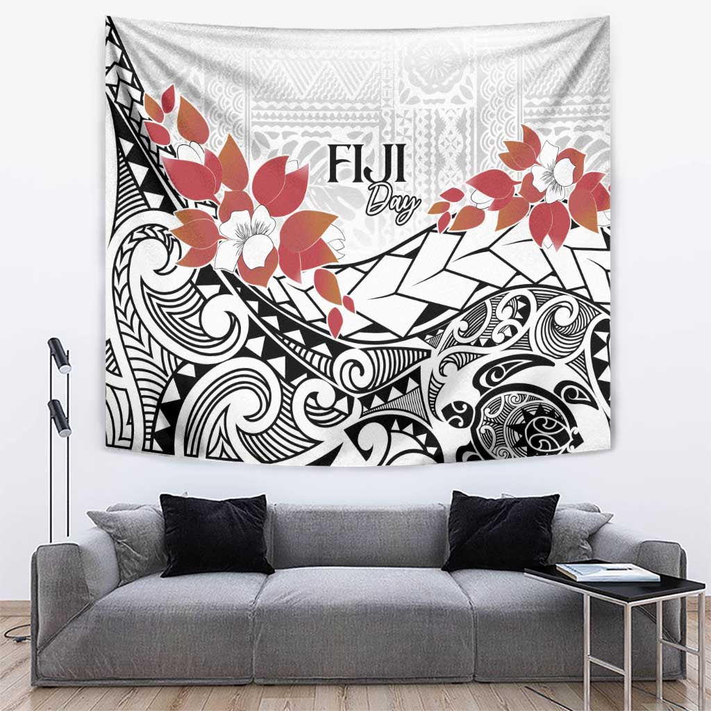 Bula Fiji Day Tapestry Tagimaucia on Masi Pattern LT7 White - Polynesian Pride