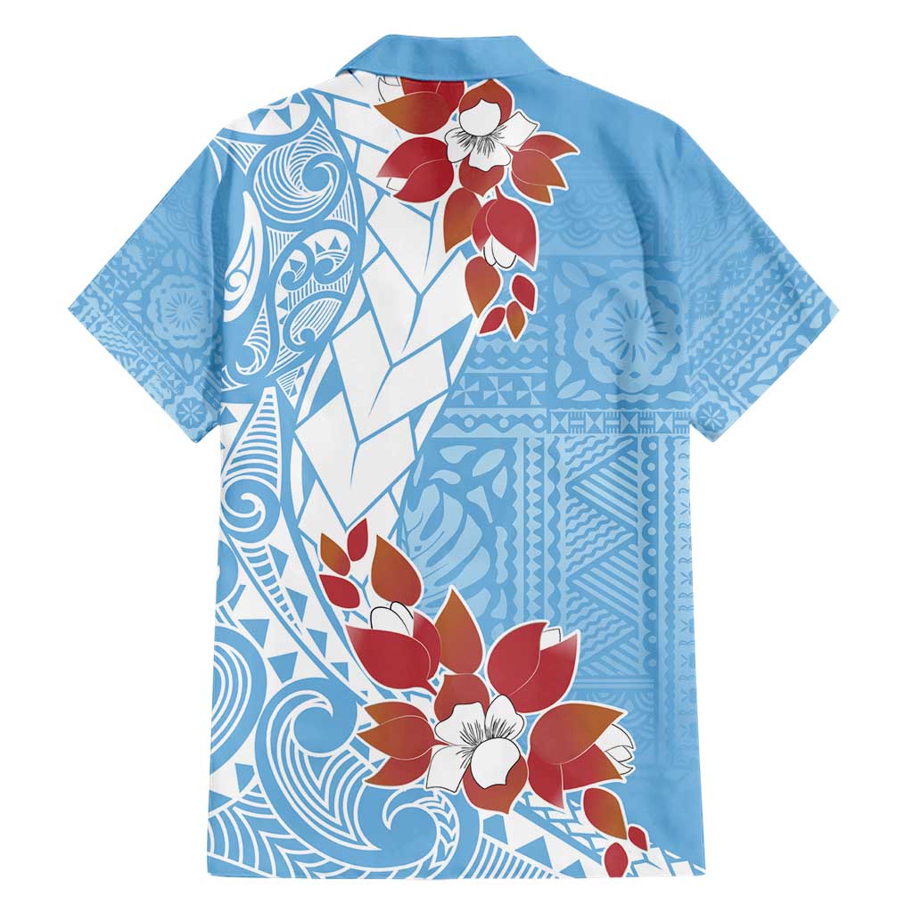Bula Fiji Day Family Matching Short Sleeve Bodycon Dress and Hawaiian Shirt Tagimaucia on Masi Pattern - Turquoise