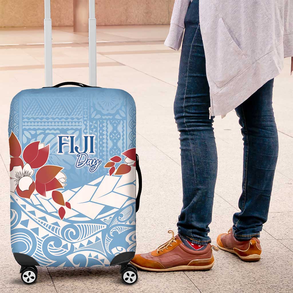 Bula Fiji Day Luggage Cover Tagimaucia on Masi Pattern - Turquoise LT7 Turquoise - Polynesian Pride