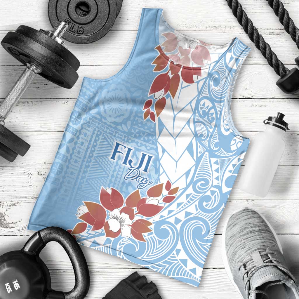 Bula Fiji Day Men Tank Top Tagimaucia on Masi Pattern - Turquoise