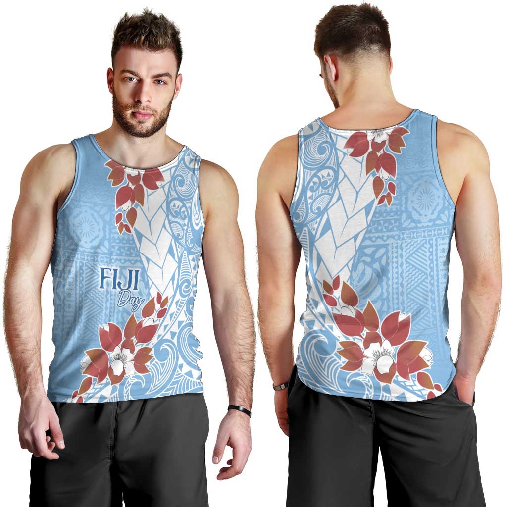 Bula Fiji Day Men Tank Top Tagimaucia on Masi Pattern - Turquoise
