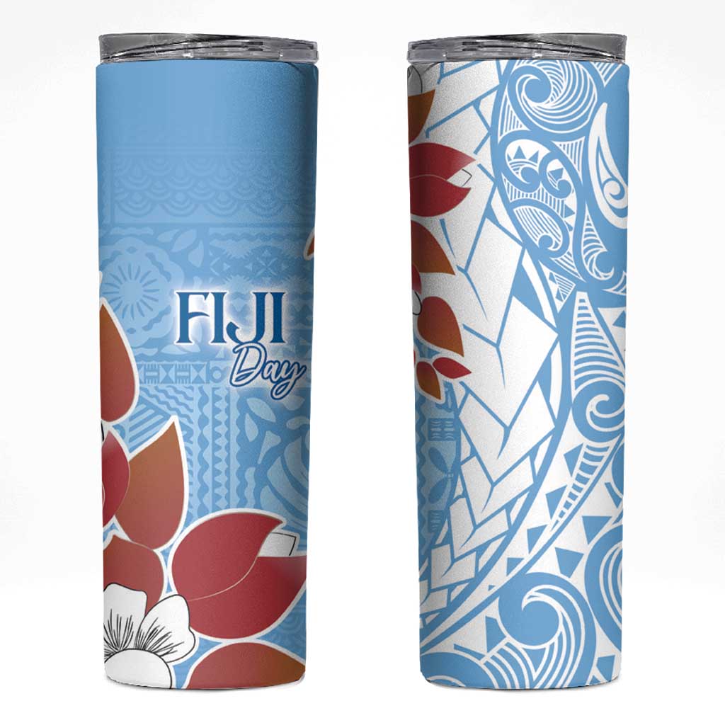 Bula Fiji Day Skinny Tumbler Tagimaucia on Masi Pattern - Turquoise LT7 Turquoise - Polynesian Pride