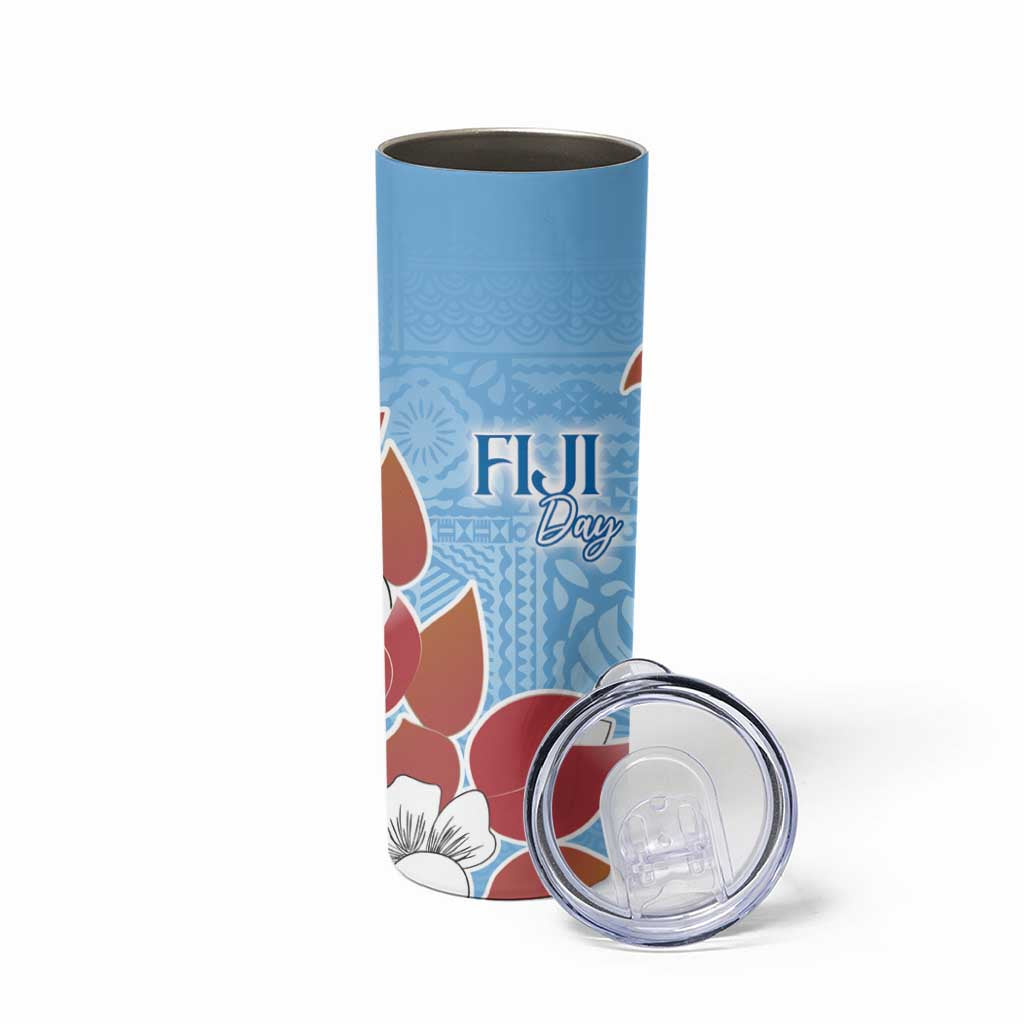 Bula Fiji Day Skinny Tumbler Tagimaucia on Masi Pattern - Turquoise LT7 - Polynesian Pride