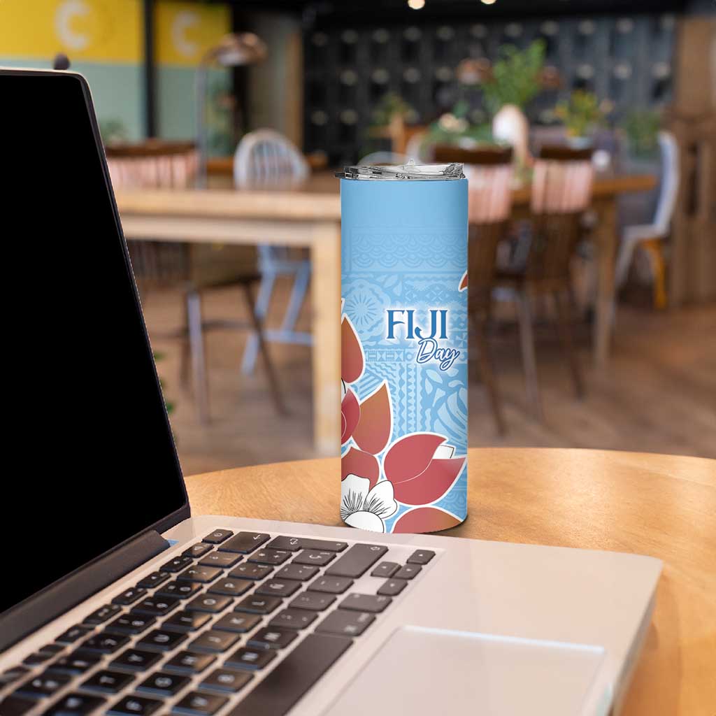 Bula Fiji Day Skinny Tumbler Tagimaucia on Masi Pattern - Turquoise LT7 - Polynesian Pride