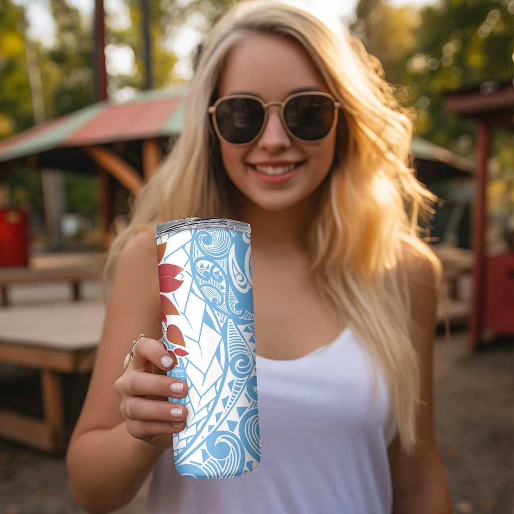 Bula Fiji Day Skinny Tumbler Tagimaucia on Masi Pattern - Turquoise LT7 - Polynesian Pride