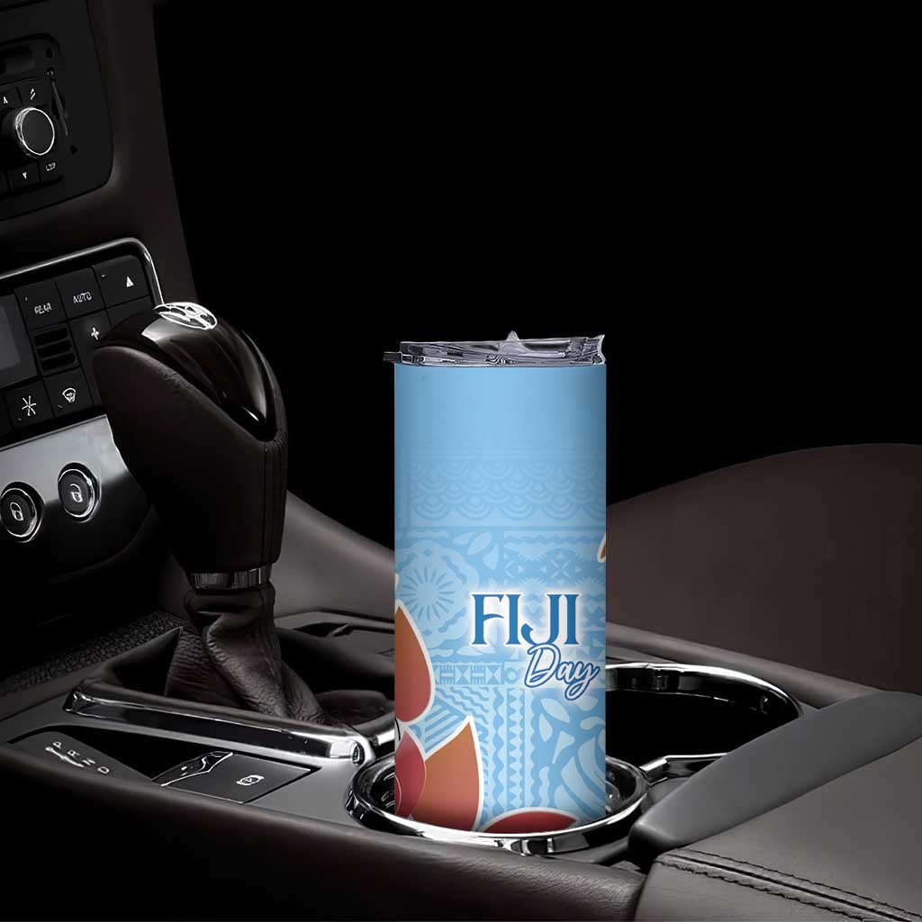 Bula Fiji Day Skinny Tumbler Tagimaucia on Masi Pattern - Turquoise LT7 - Polynesian Pride