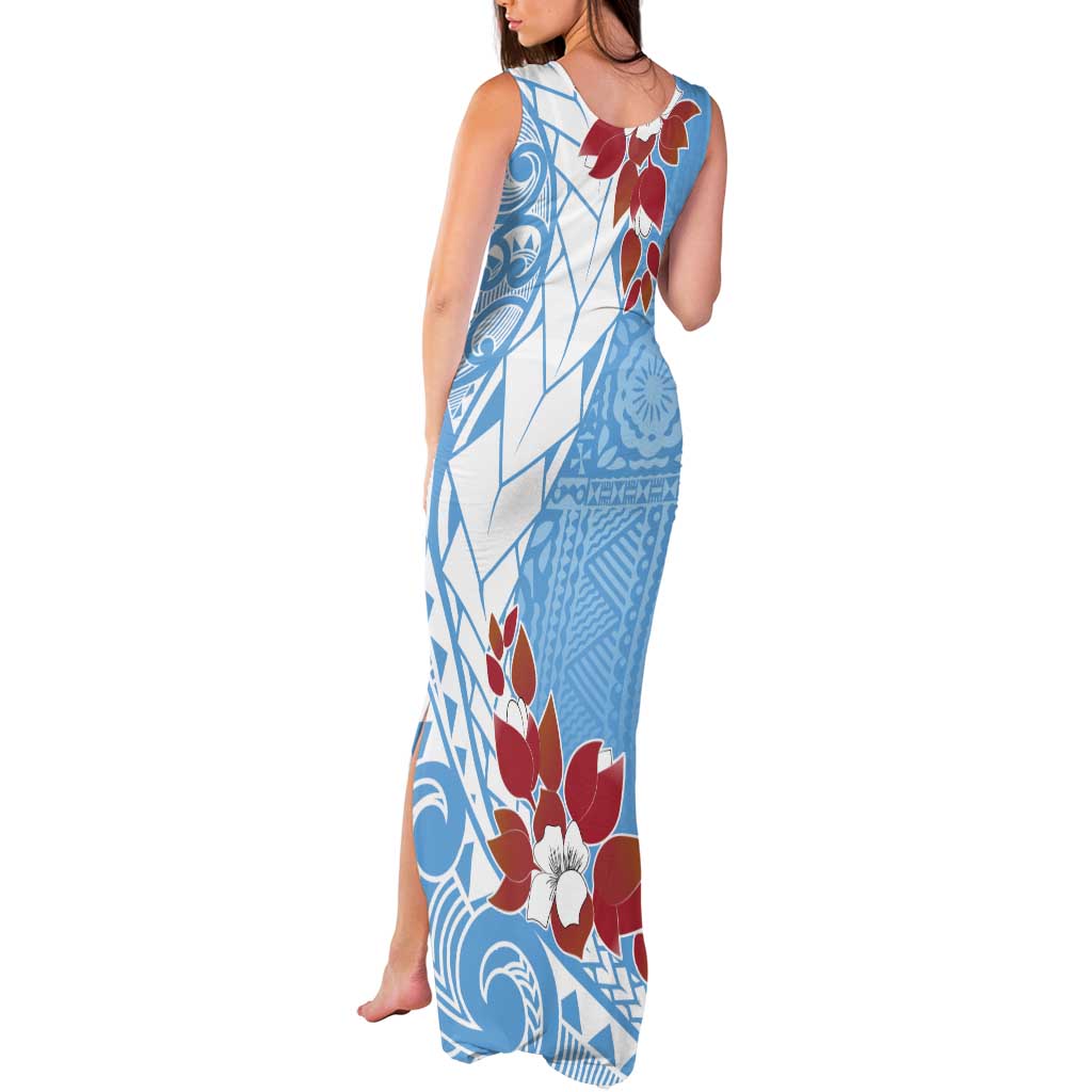 Bula Fiji Day Tank Maxi Dress Tagimaucia on Masi Pattern - Turquoise