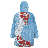 Bula Fiji Day Wearable Blanket Hoodie Tagimaucia on Masi Pattern - Turquoise