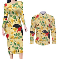 Aloha Hawaii Couples Matching Long Sleeve Bodycon Dress and Long Sleeve Button Shirt I'iwi on Mamane Pastel Cream