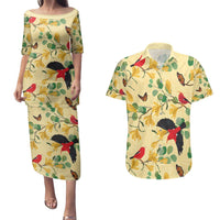 Aloha Hawaii Couples Matching Puletasi and Hawaiian Shirt I'iwi on Mamane Pastel Cream LT7 Light Yellow - Polynesian Pride
