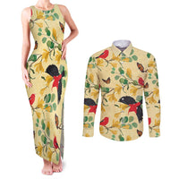 Aloha Hawaii Couples Matching Tank Maxi Dress and Long Sleeve Button Shirt I'iwi on Mamane Pastel Cream LT7 Light Yellow - Polynesian Pride