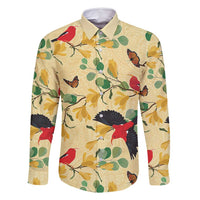 Aloha Hawaii Family Matching Mermaid Dress and Hawaiian Shirt I'iwi on Mamane Pastel Cream LT7 Dad's Shirt - Long Sleeve Light Yellow - Polynesian Pride
