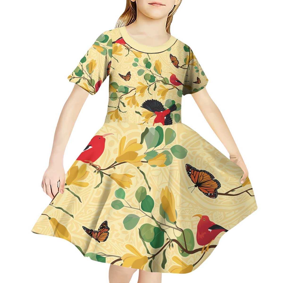 Aloha Hawaii Kid Short Sleeve Dress I'iwi on Mamane Pastel Cream