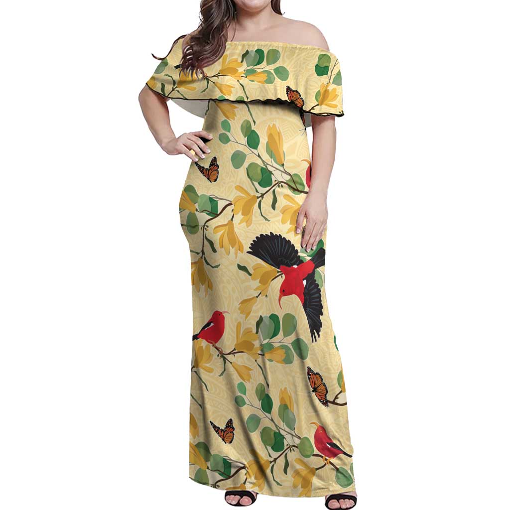 Aloha Hawaii Off Shoulder Maxi Dress I'iwi on Mamane Pastel Cream