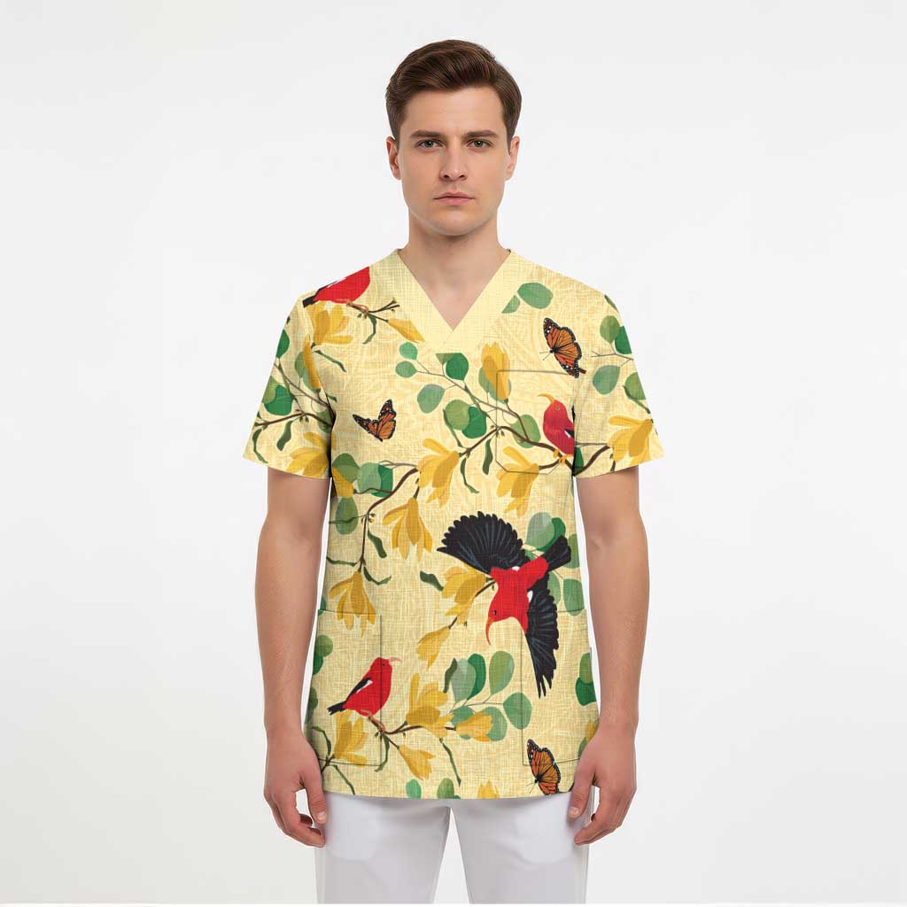 Aloha Hawaii Scrub Top I'iwi on Mamane Pastel Cream - Polynesian Pride