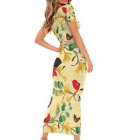 Aloha Hawaii Short Sleeve Bodycon Dress I'iwi on Mamane Pastel Cream LT7 - Polynesian Pride