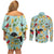 Aloha Hawaii Couples Matching Off Shoulder Short Dress and Long Sleeve Button Shirt I'iwi on Mamane Pastel Turquoise