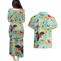 Aloha Hawaii Couples Matching Puletasi and Hawaiian Shirt I'iwi on Mamane Pastel Turquoise LT7 - Polynesian Pride